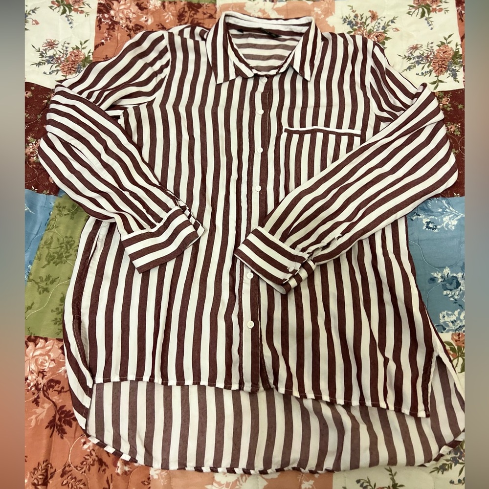 Zara Stripe Burgundy blouse